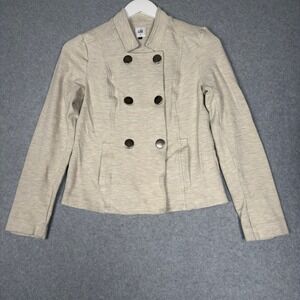 Cabi Beige Double Breasted Knit Jacket Blazer Moto Style XS Career Casual Pocket